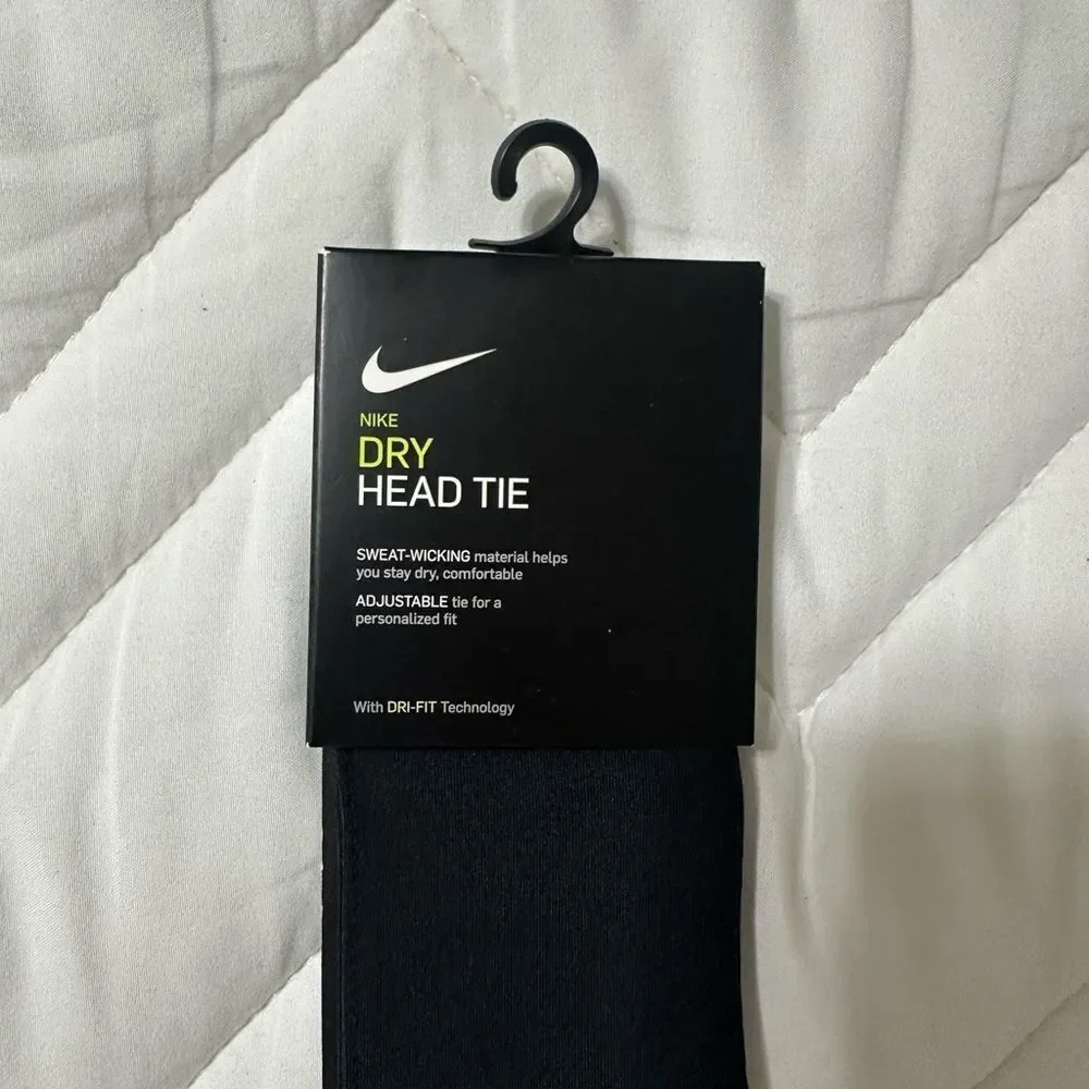 NIKE OS Dri-FIT Unisex Black White Logo Athletic Headband Tie